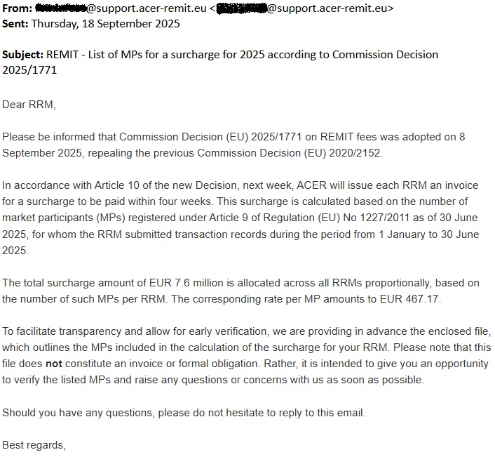 ACER REMIT Fees 2025